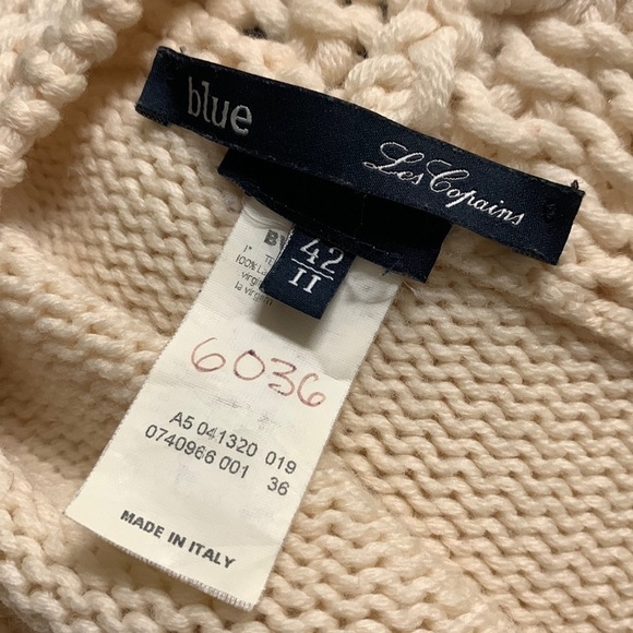 Les Copains Blue Wool Knit Crochet Cardigan size M 42 made in Italy beige - Picture 5 of 16